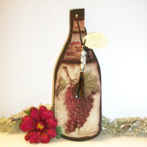 NEW Glass Wine Bottle Shaped Cheese Board & Silver Knife by Counter Art